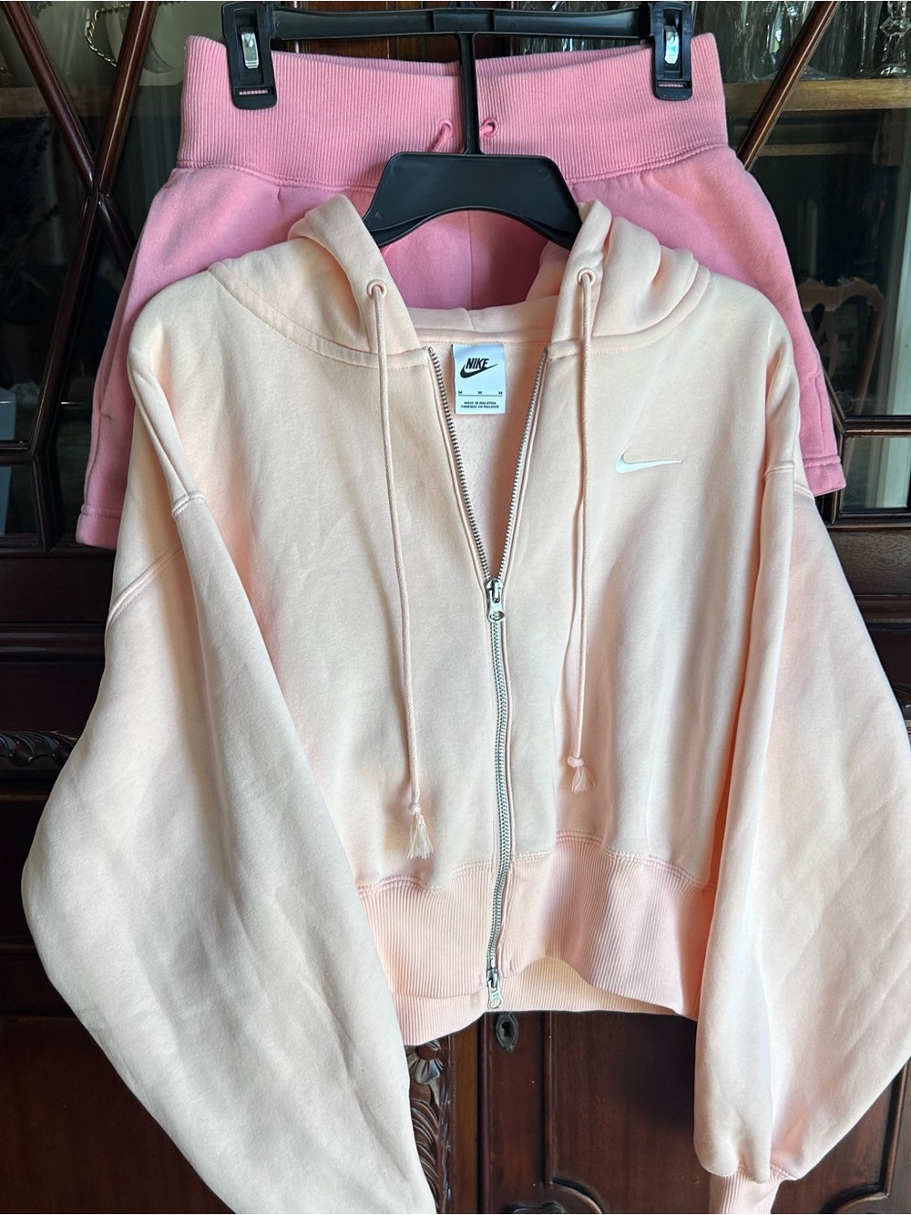 Nike Phoenix Fleece Pink Cropped Full Zip Up & Fleece Shorts Set